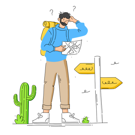 Confused Tourist looking for way on map  Illustration