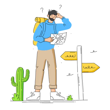 Confused Tourist looking for way on map  Illustration