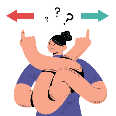 Confused woman choosing between two options  Illustration