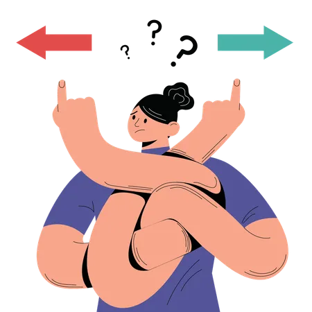 Confused woman choosing between two options  Illustration