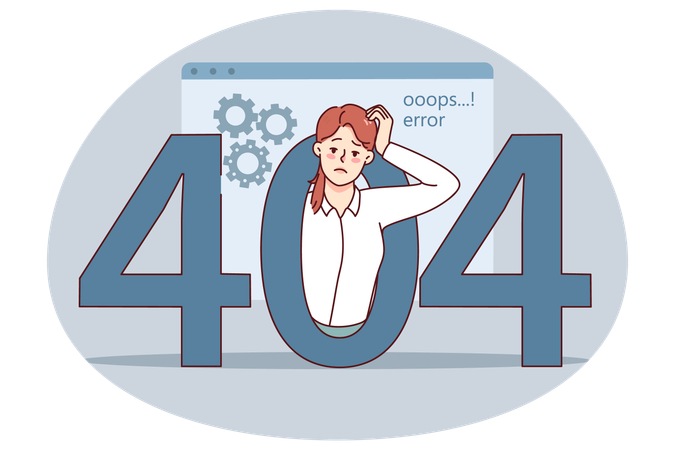Confused woman have 404 error message on computer  Illustration