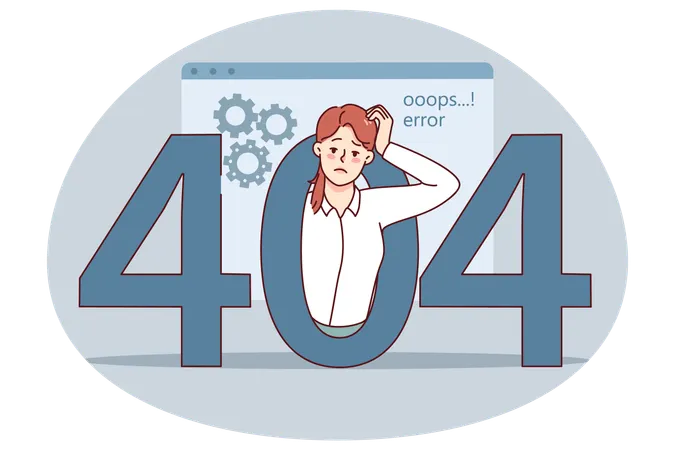 Confused woman have 404 error message on computer  Illustration