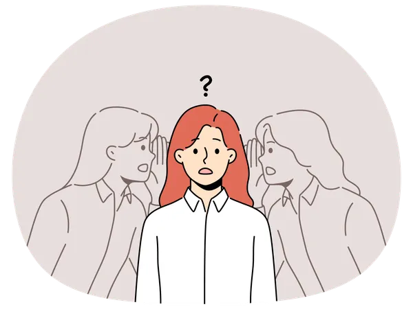 Confused woman listen to inner voices  Illustration