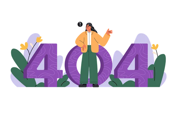 Confused woman looking for something through number 404  Illustration