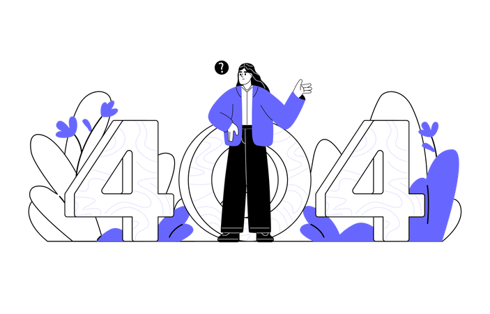 Confused woman looking for something through number 404  Illustration