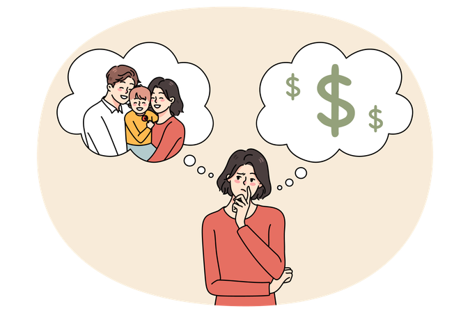 Confused woman make decision between career and family  Illustration