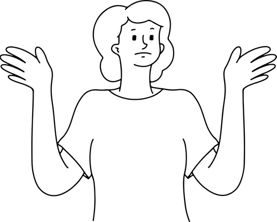 Confused woman standing with open hands  Illustration
