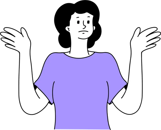 Confused woman standing with open hands  イラスト