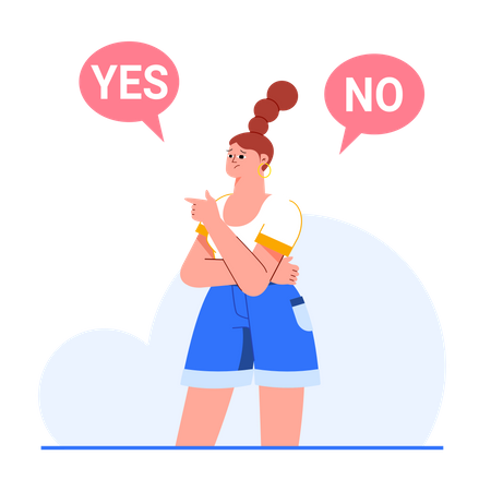 Confused woman trying to make choice  Illustration