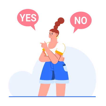 Confused woman trying to make choice  Illustration