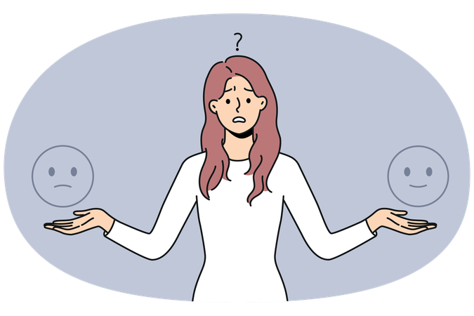 Confused young woman feel frustrated choose mood for day  Illustration