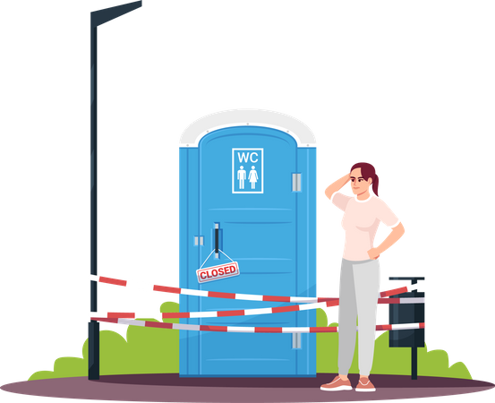 Confused young woman next to a closed WC  Illustration
