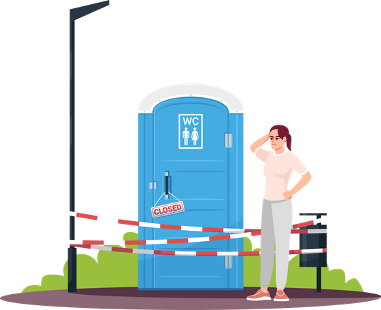 Confused young woman next to a closed WC  Illustration