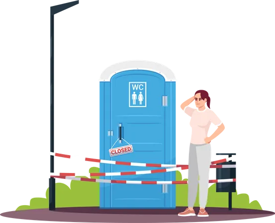 Confused young woman next to a closed WC  Illustration