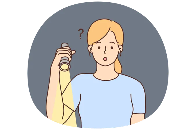 Confused young woman with light in darkness  Illustration