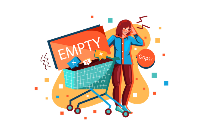 Confusing woman due to empty cart Illustration