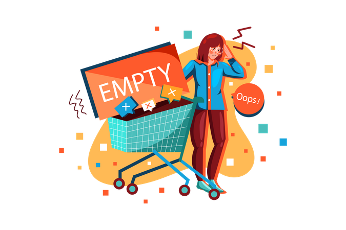 Confusing woman due to empty cart  Illustration