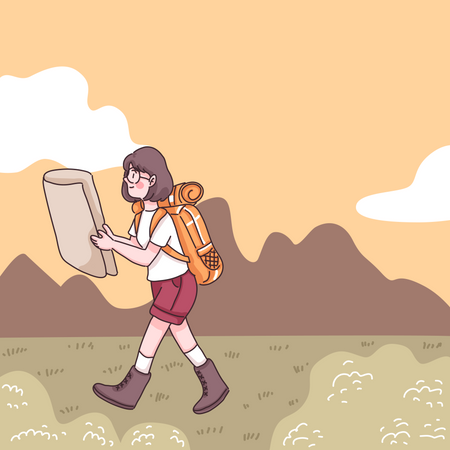 Confusing woman looking into map  Illustration