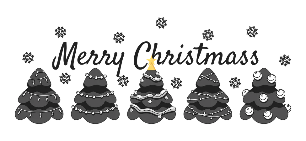 Congratulations Merry Christmas Monochrome Greeting Card Vector Snowflakes Christmas Trees Black And White Illustration Greetingcard Winter 2 D Outline Cartoon Ecard Special Occasion Postcard Image Illustration