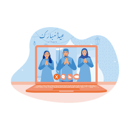 Congratulations on Eid al Fitr via video call  Illustration