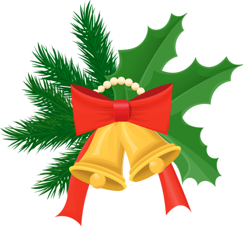 Coniferous Branches and Leaves with Bells  Illustration
