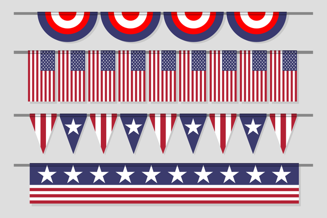 Bandeira decorativa suspensa dos EUA definida para o Dia da Independência  Ilustração