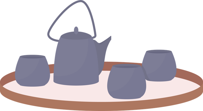 Item de vetor de cor plana de conjunto de chá moderno  Ilustração