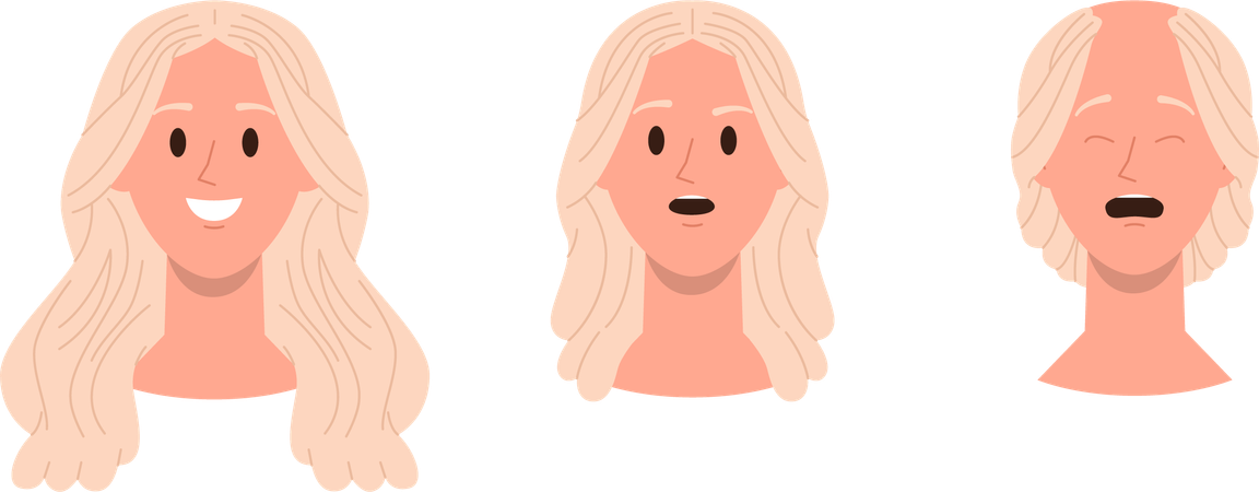Conjunto de estágios de cabeça de perda de cabelo de mulher  Ilustração