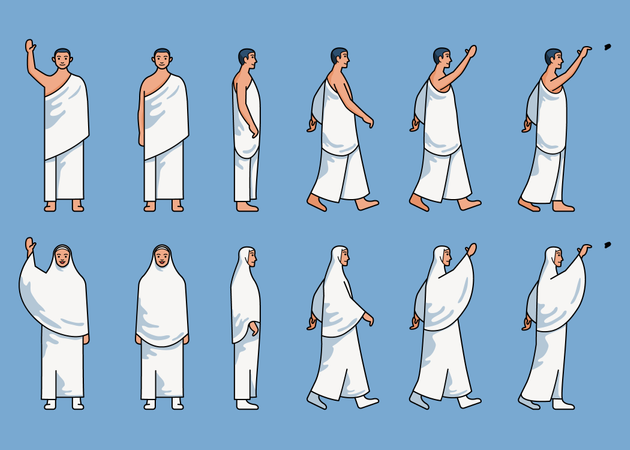 Conjunto de línea simple de figura de peregrinación Hajj  Ilustración
