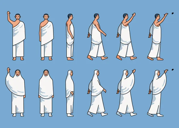 Conjuntos De Personagens De Arte De Linha Simples Do Peregrino Hajj Adequado Para Informacoes Graficas Sobre O Tema Hajj Ilustração