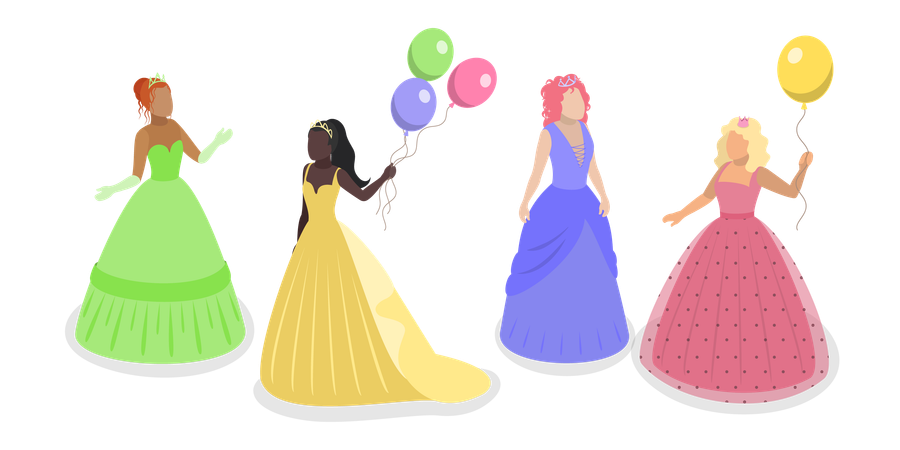 Conjunto de personagens princesas  Ilustração