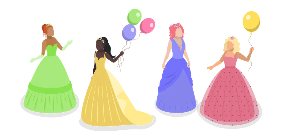 Conjunto de personagens princesas  Ilustração