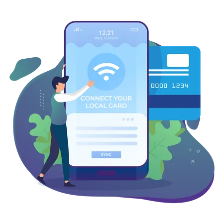 Connect Or Sync Banking Or Local Card With E Wallet イラスト