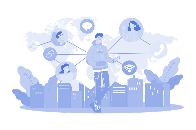 Connect social media network flowchart with online calls  Illustration