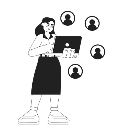 Connect With E Business Clients Monochrome Concept Vector Spot Illustration Businesswoman 2 D Flat Bw Cartoon Character For Web UI Design Business Connection Isolated Editable Hand Drawn Hero Image Illustration
