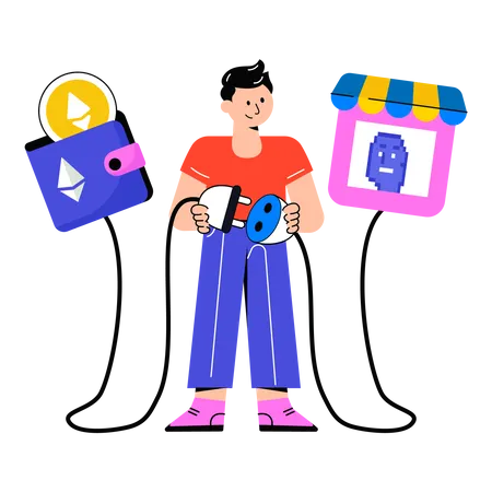 Connecting Digital Wallet To Nft Market  Illustration