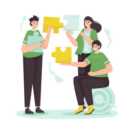 Teamwork Work Together Connecting Puzzle Piece Illustration 일러스트레이션