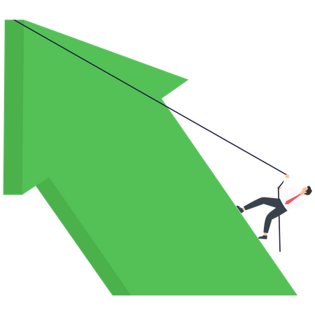 Conquering adversity climbing huge red arrow  Illustration