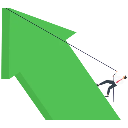 Conquering adversity climbing huge red arrow  Illustration