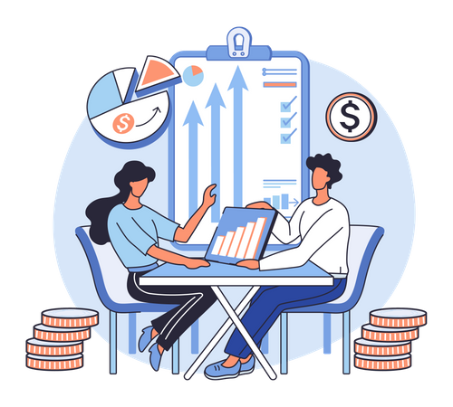 Conseiller financier donnant des conseils sur l'investissement  Illustration