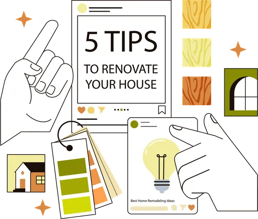 Conseils de rénovation et inspiration sur les réseaux sociaux  Illustration