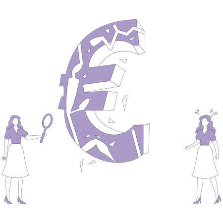 Mulheres perto de sinal de euro quebrado, Conselho  Ilustração