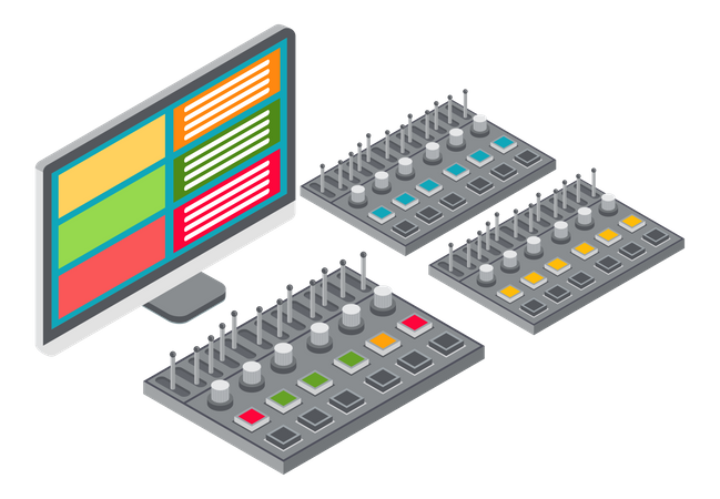 Console de mixagem de áudio para trabalhar com áudio  Ilustração