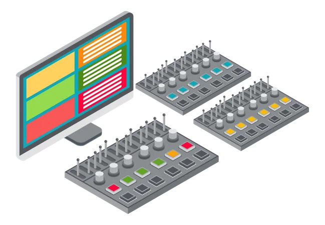 Console de mixagem de áudio para trabalhar com áudio  Ilustração