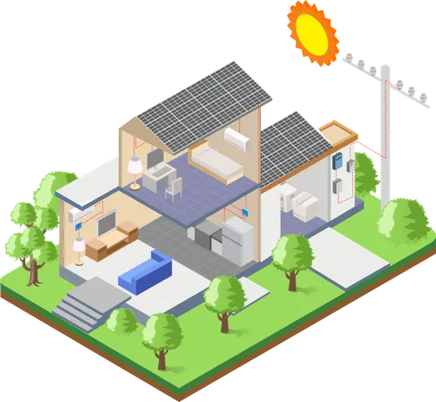 Construcción con energía solar  Ilustración