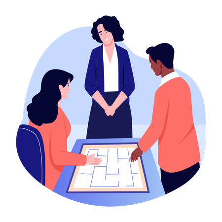 Le constructeur discute du plan d'étage  Illustration