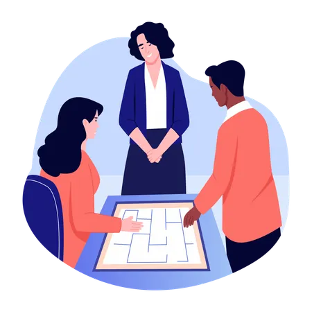 Le constructeur discute du plan d'étage  Illustration