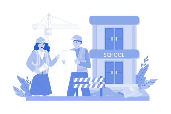 Construction company builds school with modern facilities  イラスト