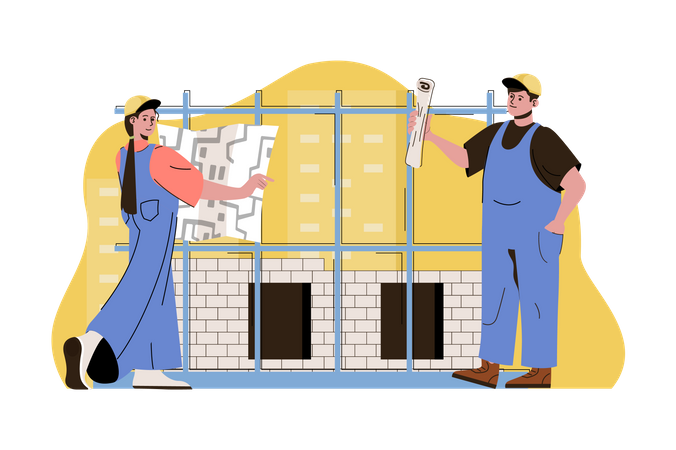 Construction developers working on plan  Illustration