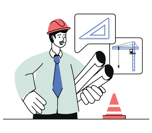 Construction engineer holding blueprints Illustration